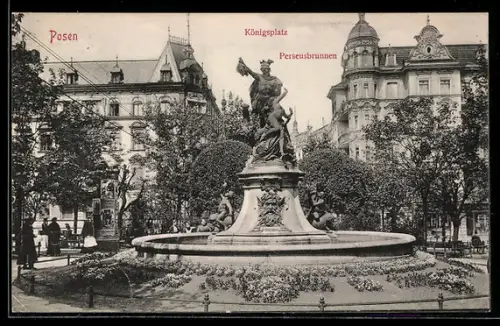 AK Posen, Königsplatz mit Perseusbrunnen