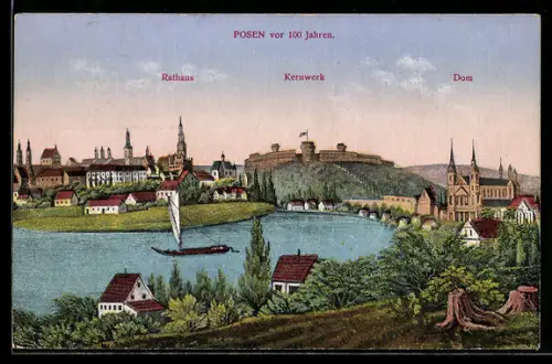 AK Posen / Poznan, Rathaus mit Kernwerk und Dom vor 100 Jahren
