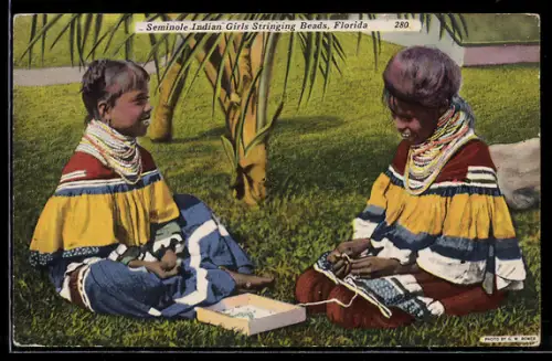 AK Miami, Florida, Seminole Indian Girls stringing beads
