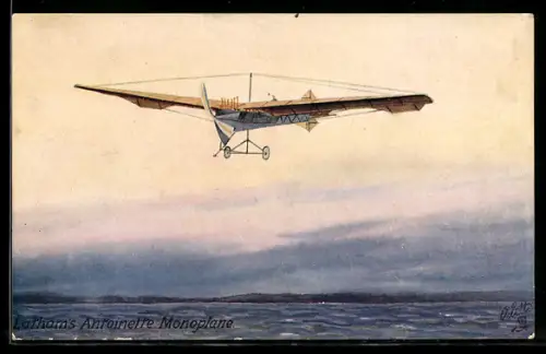 AK Latham`s Antoinette Monoplane, Flugzeug über dem Meer