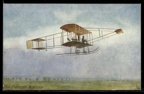 AK The Farman Biplane, Flugzeug in der Luft