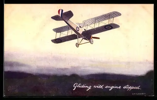 AK Gliding with engine stopped, Flugzeug in der Luft