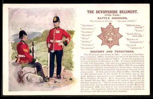 AK The Devonshire Regiment, 11th Foot., Battle Honours, History and Traditons
