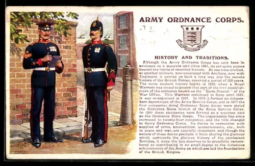 Künstler-AK Army Ordnance Corps, britische Artillerie, Uniformen, Regiment