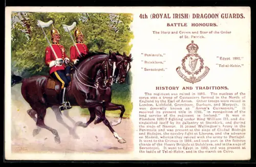 AK 4th Royal Irish Dragoon Guards, Battle Honours, Britische Soldaten in Uniformen zu Pferde
