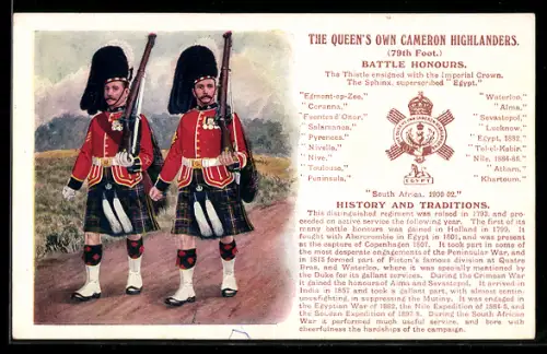 AK The Queen's Own Cameron Highlanders, 79th Foot., Battle Honours, History and Traditons
