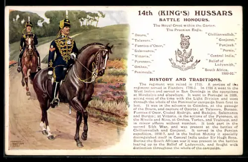 Künstler-AK Ernest Ibbetson: 14th Kings`s Hussars, Regiment, Uniformen, Husaren