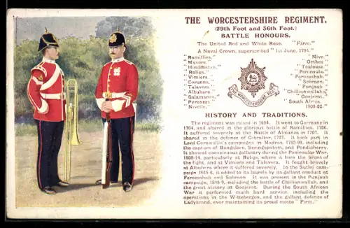 Künstler-AK The Worcestershire Regiment, 29th Foot and 36th Foot., britische Soldaten in Uniform