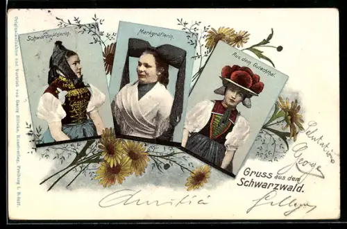AK Schwarzwälderin, Marktgräflerin, Frau aus dem Gutachthal, in Trachten