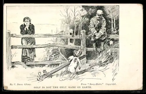 Künstler-AK Charles Dana Gibson: Armor bringt dem zerstrittenen Paar die Golfschläger