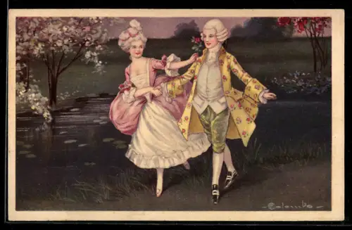 Künstler-AK E. Colombo: Liebespaar im Biedermeier