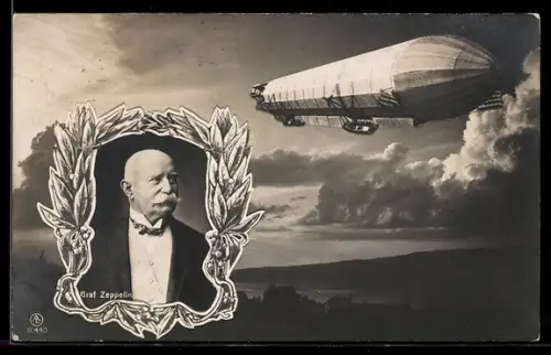AK Portrait Graf Zeppeil samt Luftschiff