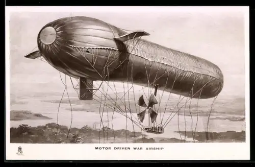 Künstler-AK Motor-driven War Airship, Militärischer Zeppelin im Fluge