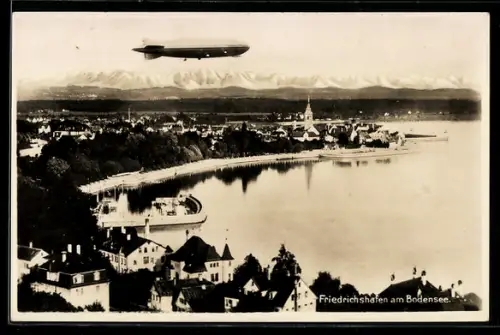 AK Friedrichshafen, Luftschiff überfliegt den Hafen