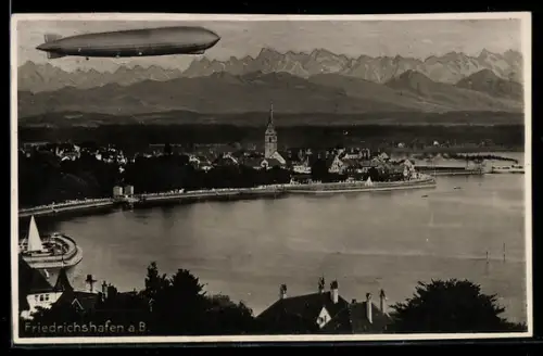 AK Friedrichshafen, Luftschiff LZ 127 Graf Zeppelin über dem Bodensee