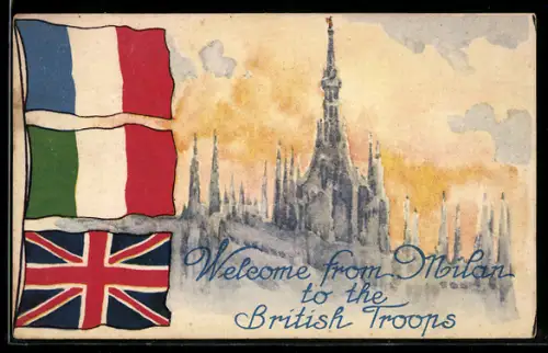 AK Mailand, Flaggen d. Entente, Dom