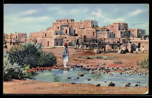 AK Pueblo de Taos, NM, Indianermädchen beim Wasserholen