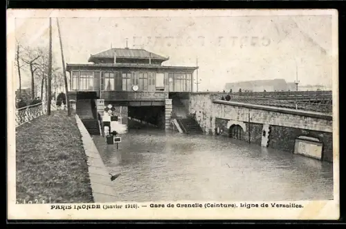 AK Paris, les inondations en 1910, la gare de Grenelle-Ceinture, Hochwasser
