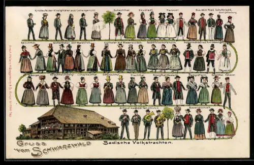 AK Badische Volkstrachten, Trachten der verschiendenen Regionen und Feste