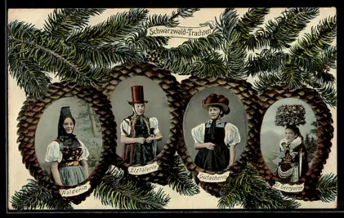 AK Schwarzwälder Trachten: Wälderin, Elztälerin, Gutacherin & St. Georgerin
