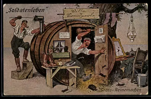 Künstler-AK Arthur Thiele: Soldatenleben - Gross-Reinemachen