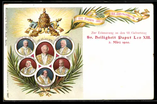 AK Neunzigster Geburtstag von Papst Leo XIII. 1900, Die Päpste des XIX. Jahrhunderts