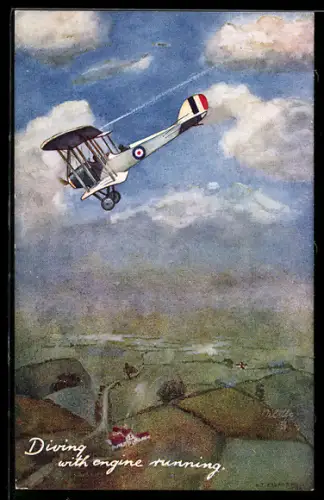 Künstler-AK Britisches Flugzeug beim Sturzflug