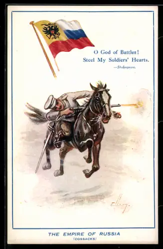 AK The Empire of Russia, Soldat auf seinem Pferd feuert sein Gewehr ab