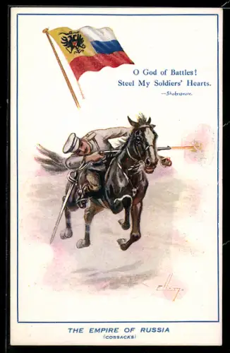 AK The Empire of Russia, Soldat auf seinem Pferd feuert sein Gewehr ab