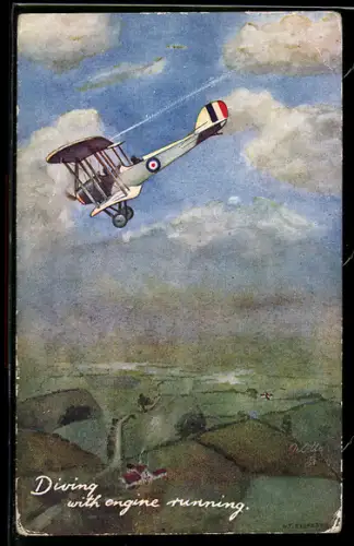 Künstler-AK Britisches Flugzeug beim Sturzflug