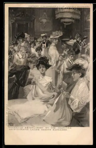 AK Dames de l`Aristocratie Russe travaillant a l`Aiguille pour les Hopitaux, Rotes Kreuz