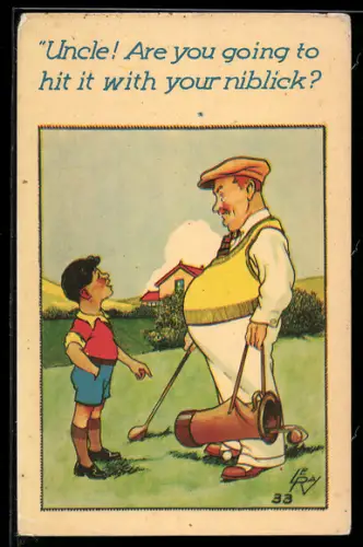 AK Uncle! Are you going to hit it with your niblick?, Junge mit golfendem Mann