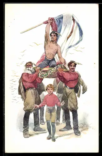 Künstler-AK Sokol, vier Generationen Turner