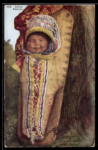 AK Indianerkind in einem Tragesack, Indian Papoose