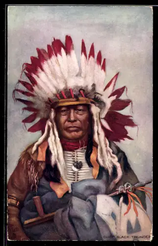 AK Chief Black Thunder, Indianerhäuptling mit Federkrone u. Tabakspfeife