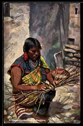 AK A Moqui WomanMaking Baskets, Indianerin