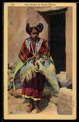 AK Hopi Maiden in Formal Hair-do, Mädchen mit zeremonieller Frisur, First Nation