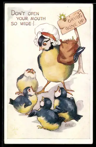 AK Vogelmutter mit Würmern für ihre Küken