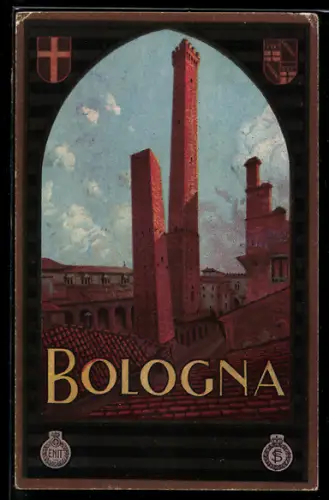 AK Bologna, schiefe Türme und Wappen