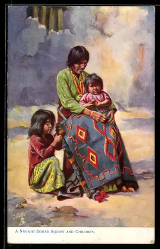 AK A Navajo Indian Squaw and Children