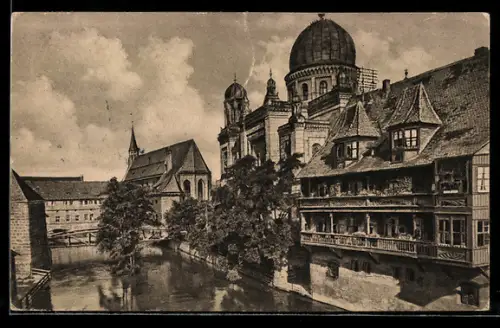 AK Nürnberg, Insel Schütt mit Synagoge