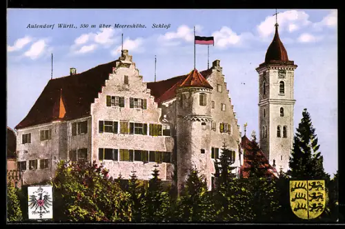 AK Aulendorf / Württ., Schloss, Wappen