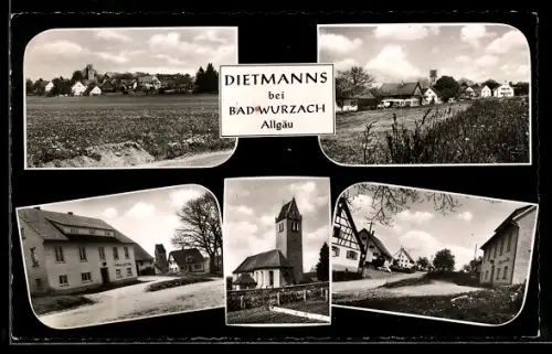 AK Dietmanns bei Bad Wurzach, Gasthaus zum Adler, Kirche, Strassenpartie