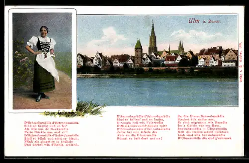 AK Ulm / Donau, Teilansicht, Schwobamädla im Portrait