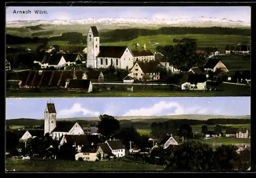 AK Arnach /Württ., Teilansicht mit Kirche