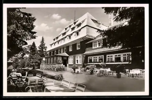 AK Feldberg / Schwarzwald, Hotel u. Kurhaus Hebelhof mit Sommergarten