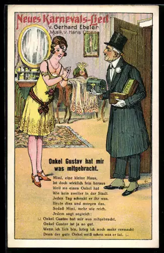 Künstler-AK Karnevals-Lied v. Gerhard Ebeler Onkel Gustav hat mir was mitgebracht