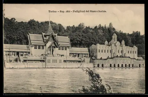AK Torino, Esposizione 1911, Padiglioni del Siam e Serbia
