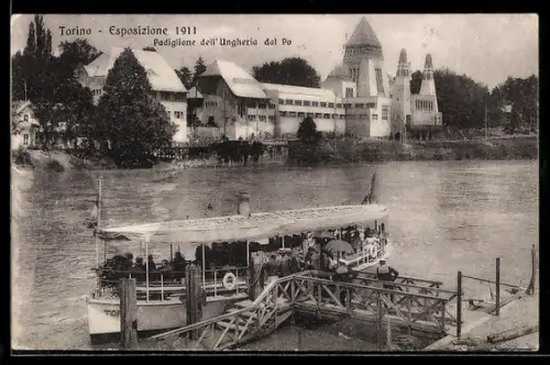 AK Torino, Esposizione 1911, Padiglione dell`Ungheria dal Po