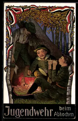 AK Jugendwehr beim Abkochen, Kinder Kriegspropaganda